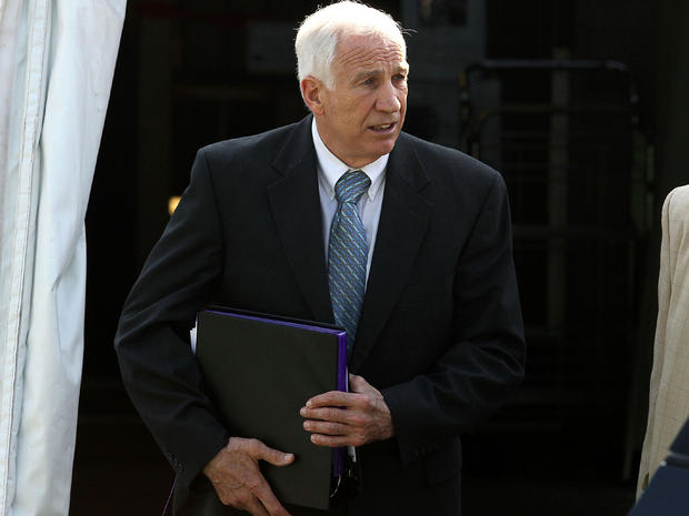 Former Penn State assistant football coach Jerry Sandusky leaves the Centre County Courthouse June 19, 2012, in Bellefonte, Pa. 