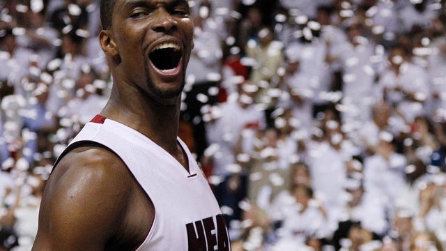 Chris Bosh reacts after Game 5 