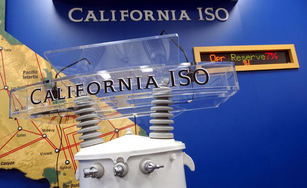 A digital readout shows California's power reserve at seven percent at the California Independent Systems Operator (Cal ISO)  