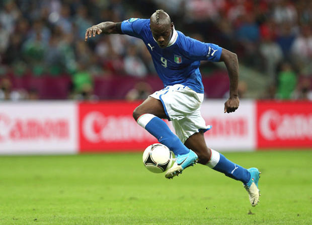 WARSAW, POLAND - JUNE 28: Mario Balotelli of Italy controls the ball as he runs through to score his team's second goal during the UEFA EURO 2012 semi final match between Germany and Italy at the National Stadium on June 28, 2012 in Warsaw, Poland. (Photo by Joern Pollex/Getty Images) 