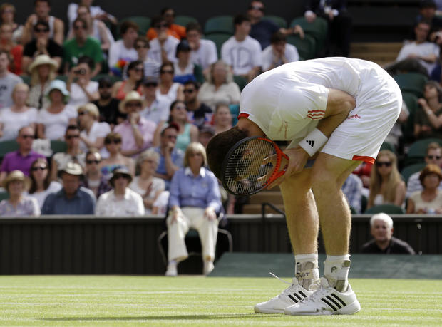 Andy Murray of Britain reacts  