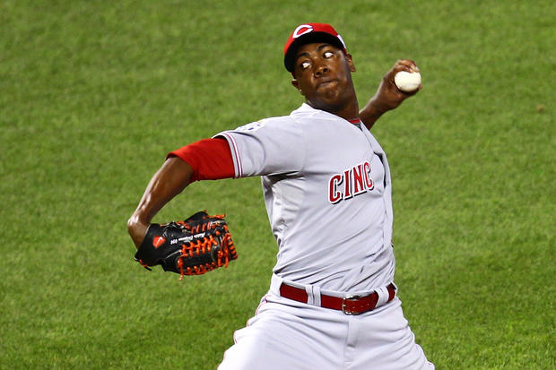 Aroldis Chapman pitches in the eighth inning  