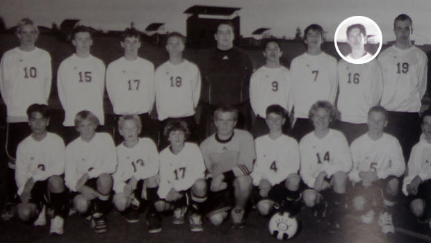 James Holmes is pictured with the Junior Varsity soccer team of Westview High in San Diego in either 2003 or 2004. 