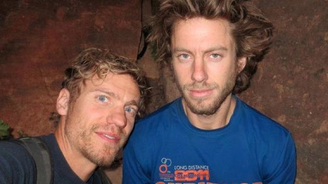 Climber Gil Weiss, right, and Ben Horne stop for a break as they climb the Palcaraju Peak in Peru.  