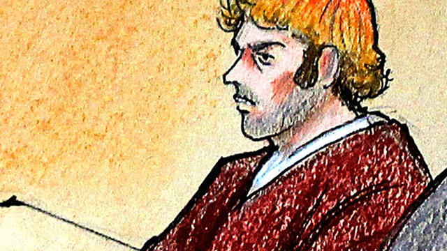 James Holmes sits in district court July 30, 2012, in Centennial, Colo., in this courtroom sketch. 
