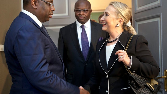 Secretary of State Hillary Rodham Clinton meets with Senegal's President Macky Sall at the Presidential Palace in Dakar, Senegal, Aug. 1, 2012. 