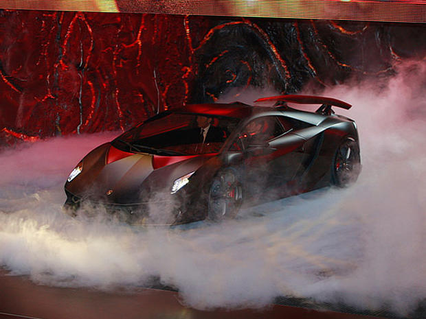 Lamborghini uncovers its Sesto Elemento, a multimillion-dollar supercar, during a VIP event at the 2010 Paris Motor Show 