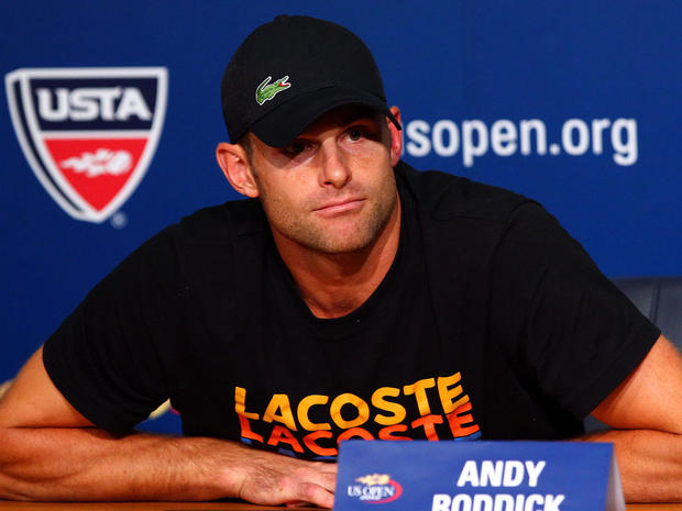 Andy Roddick speaks to the media during a press conference announcing his retirement 