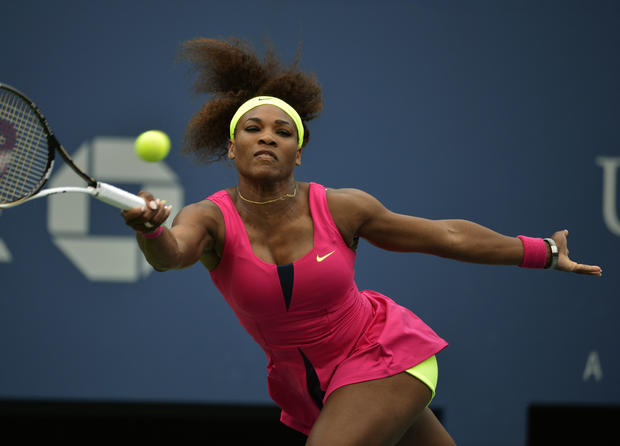 Serena Williams hits against Andrea Hlavackova 