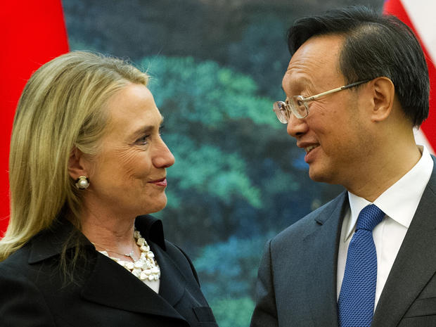 Hillary Rodham Clinton speaks to Chinese Foreign Minister Yang Jiechi 