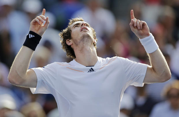 Britain's Andy Murray reacts after beating Czech Republic's Tomas Berdych 