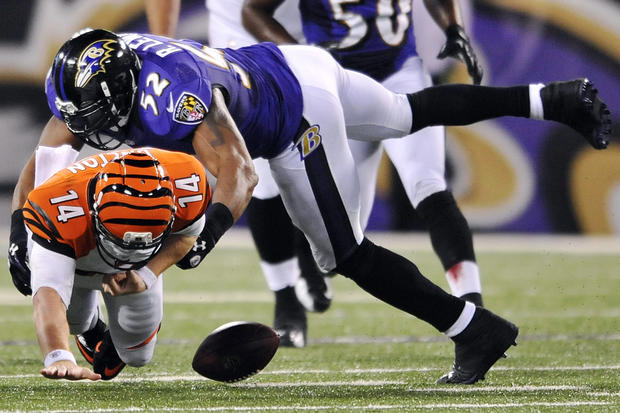 Andy Dalton as he is sacked by Ray Lewis 