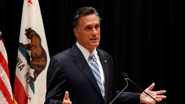Mitt Romney speaking to reporters Monday about secretly taped video from one of his fundraisers 
