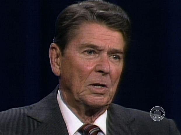 Ronald Reagan speaks during a presidential debate with Walter Mondale in 1984. 