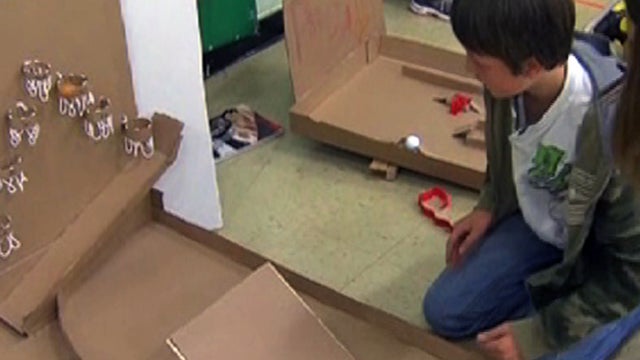 Students make arcade out of cardboard 