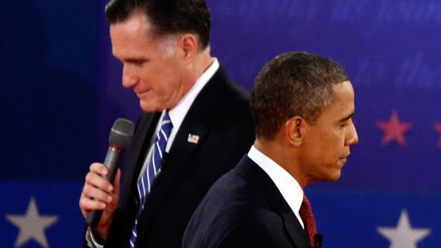 President Barack Obama and Republican presidential candidate and former Massachusetts Gov. Mitt Romney participate in the second presidential debate 