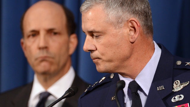 Lt. Gen. Salvatore Angelella, right, commander of U.S. forces in Japan, addresses reporters beside U.S. Ambassador to Japan John Roos at the U.S. Embassy in Tokyo Oct. 19, 2012. 
