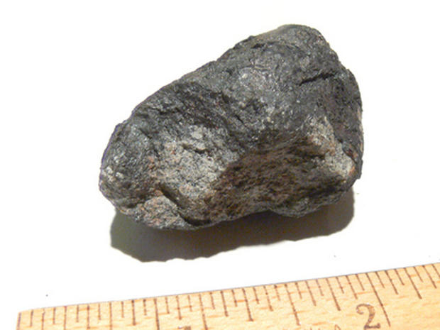 This photo shows the Novato meteorite N1 discovered by Lisa Webber of Novato, Calif. The meteorite is from a meteor that created a spectacular fireball over Northern California on Oct. 17, 2012 