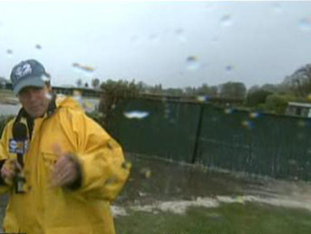 CBS 2's Sean Hennessey In A Flooded Front Yard In New Rochelle 