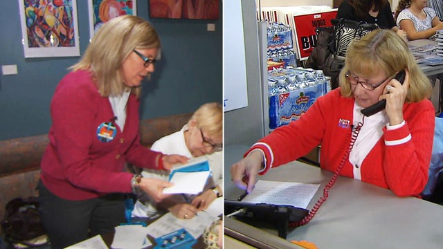 Democrat Cindy Demsey, left, and Republican Nancy Suhadolnik work the ground to gain more votes in Ohio for their candidate. 