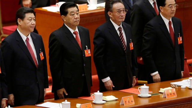Senior Communist Party members, including Chinese Vice President Xi Jinping, left, and President Hu Jintao at far right 