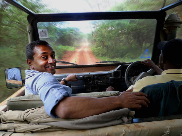CBS News Science Contributor M. Sanjayan rides off to a shoot in Northern Kenya.  