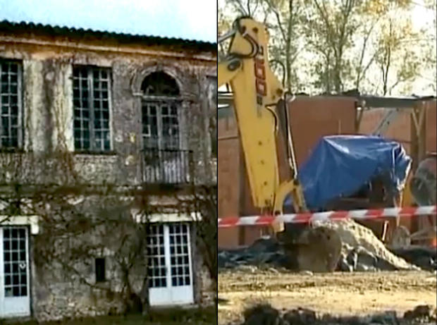 The owner of an 18th-century French chateau, left, had hired a company to restore the building. He returned to see the scene on the right. 