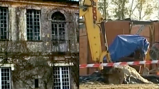 The owner of an 18th-century French chateau, left, had hired a company to restore the building. He returned to see the scene on the right. 