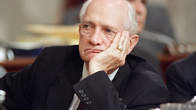 July 1987 file photo shows Rep. Jack Brooks resting head on hand during Iran-Contra hearings on Capitol Hill 