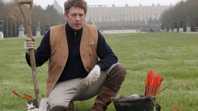 Jerome Dormion, "mole catcher to the king", poses for a photo in the park of the Chateau de Versailles 