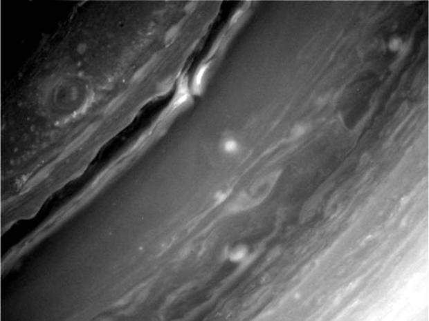 This image, captured by the Cassini orbiter on Christmas Eve (Dec. 24) and beamed to Earth on Dec. 26., shows details of Saturn's turbulent surface. 