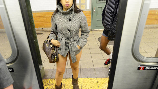Riders strip on NYC subways 