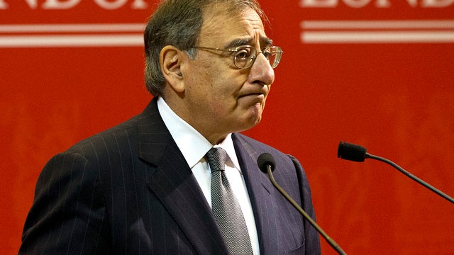 U.S. Defense Secretary Leon Panetta speaks about the situation in Algeria, at the start of his remarks during a visit to King's College in London on Friday, Jan. 18, 2013, saying there will be "no quarter for terrorists in North Africa."  