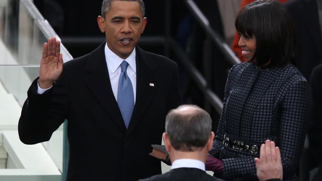 U.S. President Barack Obama is sworn in by Supreme Court Chief Justice John Roberts 