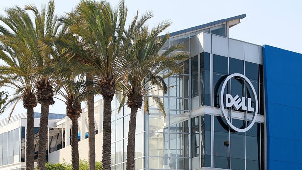 The Dell logo appears on the exterior of the new Dell research and development facility on Oct. 19, 2011, in Santa Clara, Calif. 