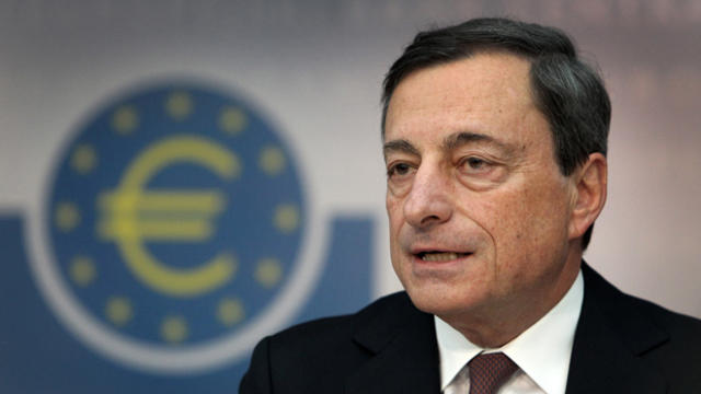 European Central Bank president Mario Draghi addresses reporters on February 7, 2013, during a press conference in Frankfurt, Germany. 