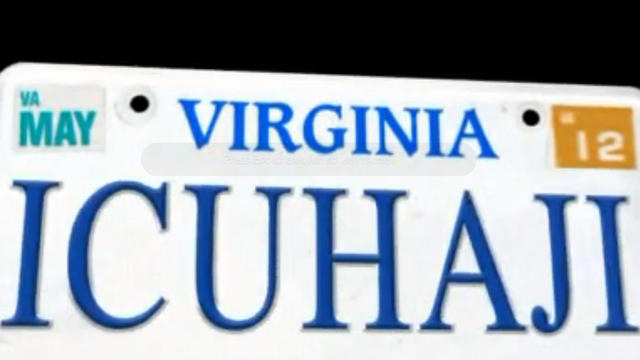 This graphic illustrates an Iraq war veteran's personalized license plate at the center of a dispute between him and the Virginia Department of Motor Vehicles. 