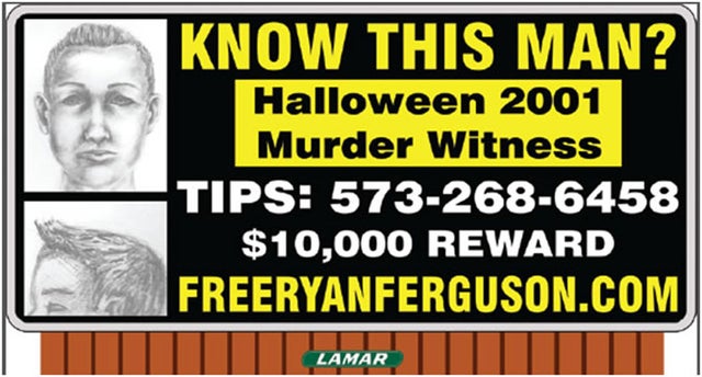 Ryan Ferguson's father, Bill, is determined to prove his son's innocence.  He is offering a $10,000 reward for finding the man who was seen in the parking lot that night. He is the man who appears in this sketch. 