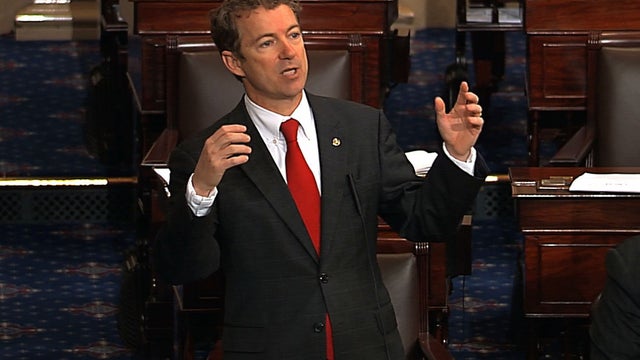 Sen. Rand Paul (R, Ken.) during what turned out to be almost 13-hour self-described filibuster that ended at 12:39 a.m. EST March 7, 2013 against President Obama's nomination of John Brennan to head the CIA over White House policy on the use of drones. 