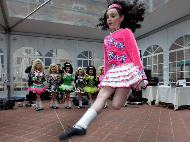Members of the Petri School of Irish Dance perform at the Ireland Chamber of Commerce's 17th annual St. Patrick's Day Breakfast in New York March 16, 2013. 