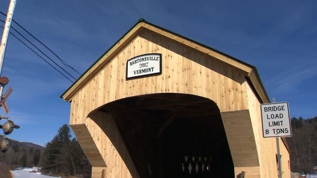 The newly constructed covered bridge in Bartonsville, Vt. 