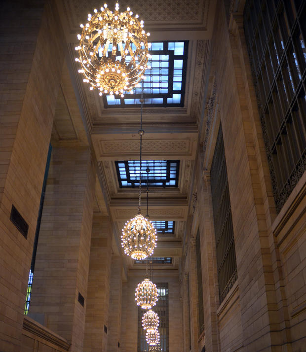 Grand Central Terminal chandeliers (credit: Evan Bindelglass / CBSNewYork) 