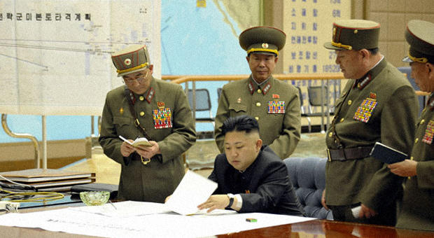 Kim Jong Un with military commanders 