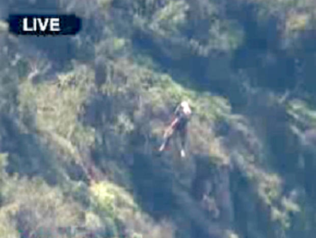 CBS Los Angeles' helicopter, Sky2, caught this image of officials rescuing hiker Kyndall Jack. 