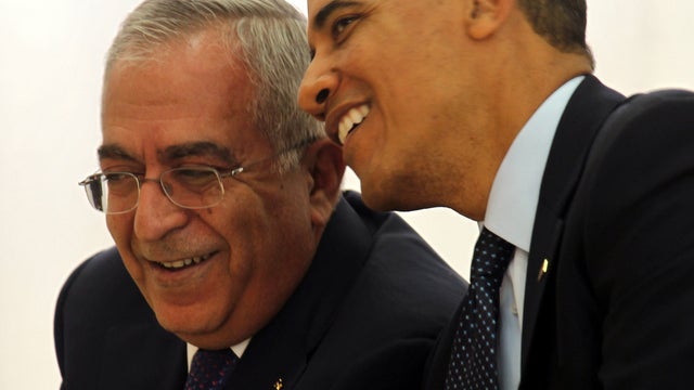 President Obama chats with Palestinian Prime Minister Salam Fayyad  