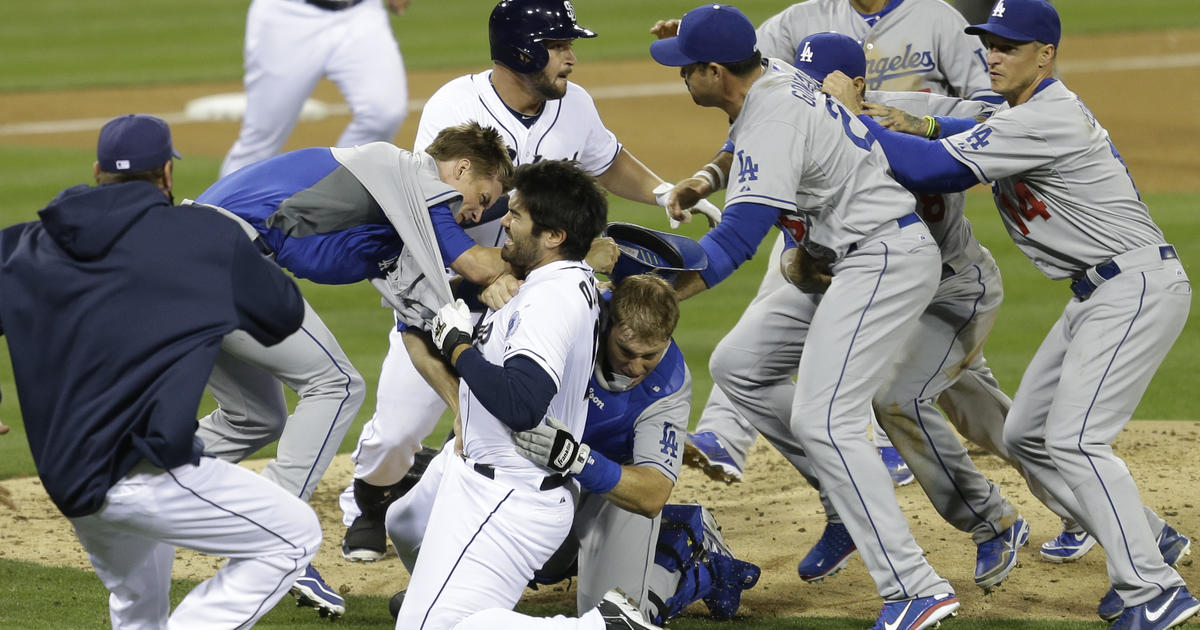 Los Angeles Dodgers' Matt Kemp reacts in the dugout before the