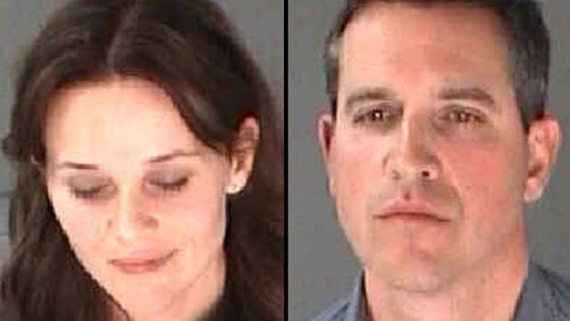 This combination of undated photo provided by the City of Atlanta Department of Corrections shows Reese Witherspoon, left, her husband James Toth. The Oscar-winning actress was arrested on a disorderly conduct charge after a state trooper said she wouldn'