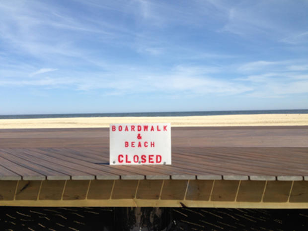 Sign on reconstructed Belmar Boardwalk 