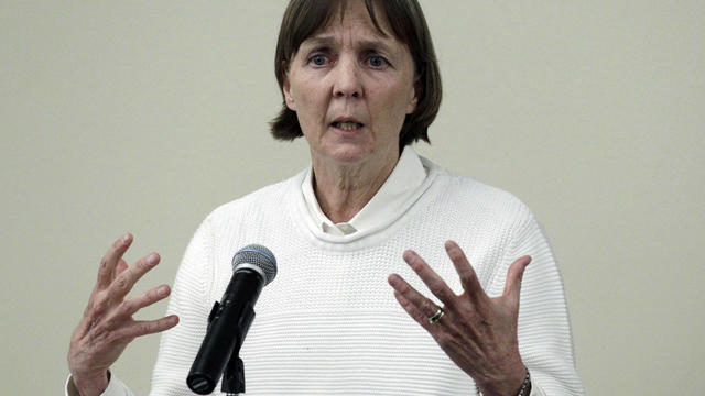 April 2013 file photo shows Judy Clarke, a defense lawyer whose high-profile clients include "Unabomber" Ted Kaczynski, Olympic bomber Eric Rudolph, and Tucson shooter Jared Lee Loughner, speaking at Loyola Law School in Los Angeles. 