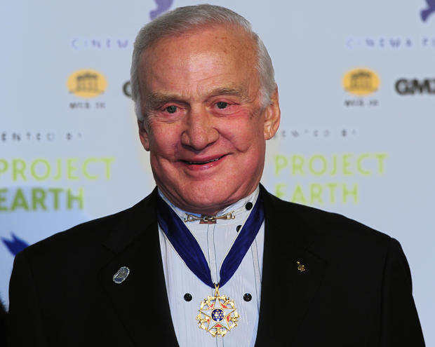 Former US astronaut Buzz Aldrin smiles a 